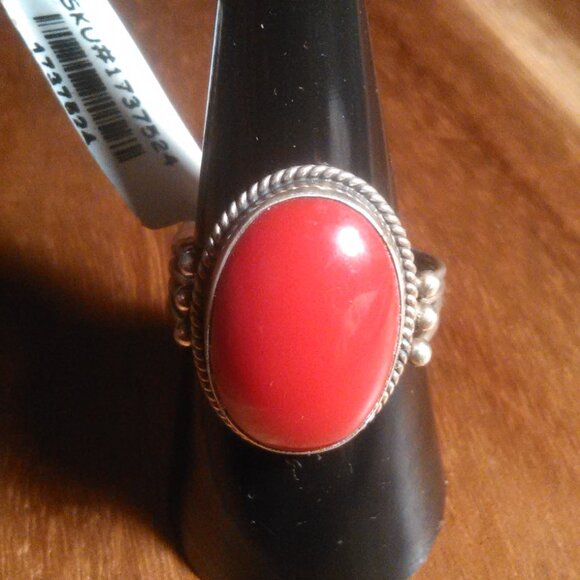 Red Coral Sterling Silver Ring (Size 9) - Picture 8 of 10